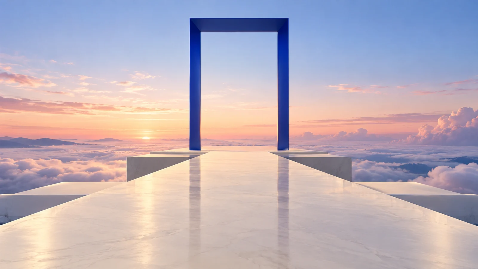 Horizon architectural généré : une ligne devient un chemin vers l’avenir, sans personnage