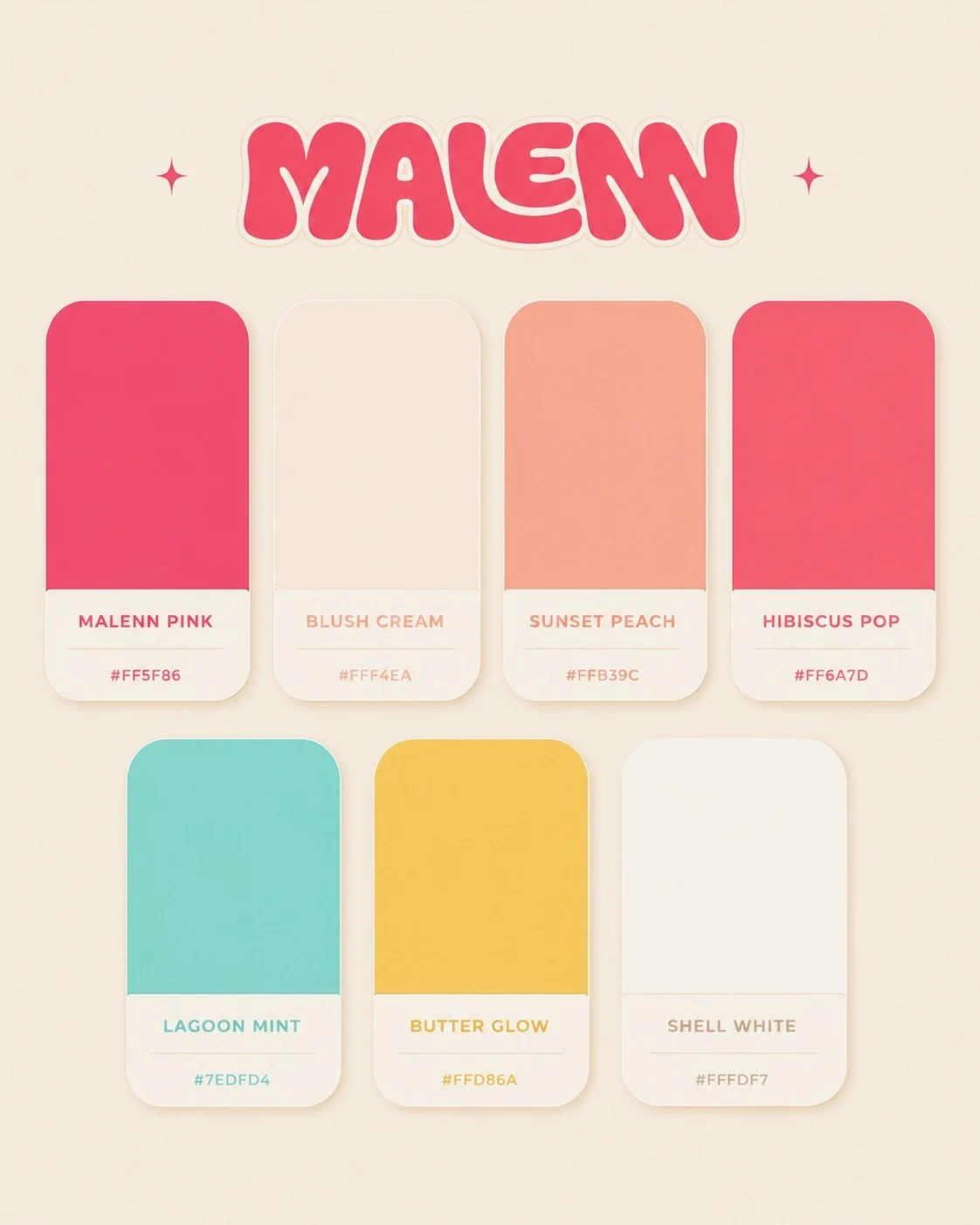 Planche originale MALENN : wordmark rose et palette de couleurs